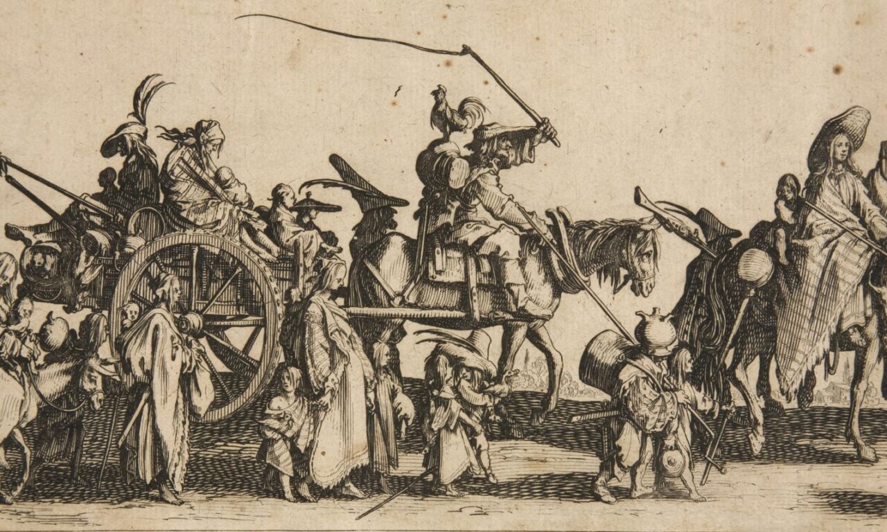 Rycina: Jacques Callot - Straż tylna Romów, XVII w.